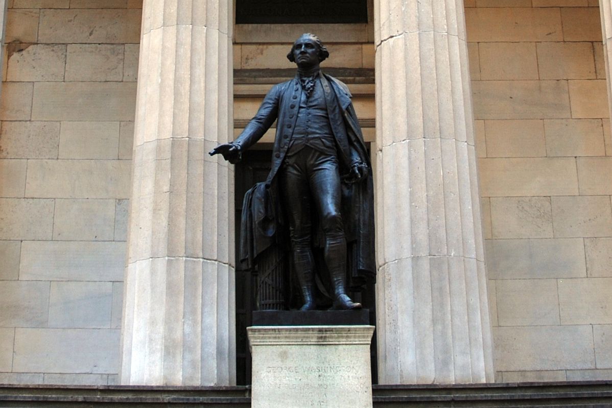 19-2 George Washington Statue Close Up in Front Of Federal Hall On Wall